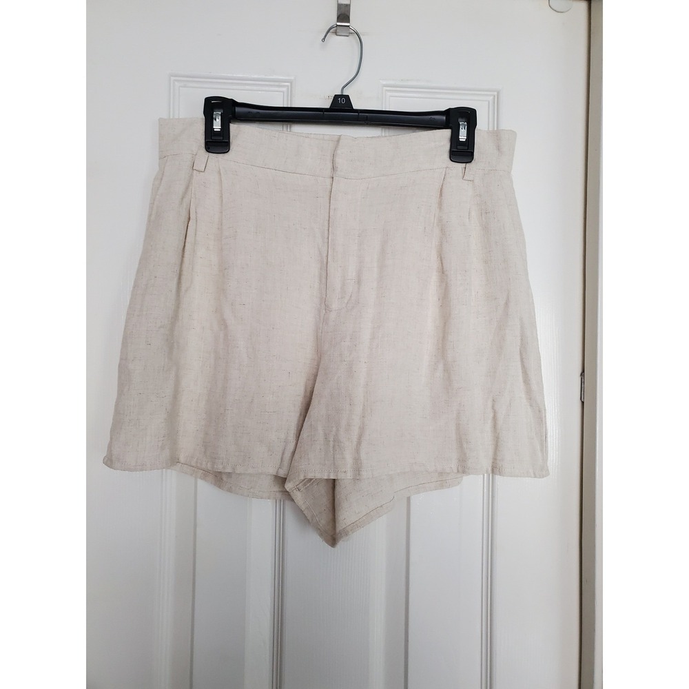 Stradivarius Linen Blend Shorts Beige High Waisted Summer Casual Size 10
